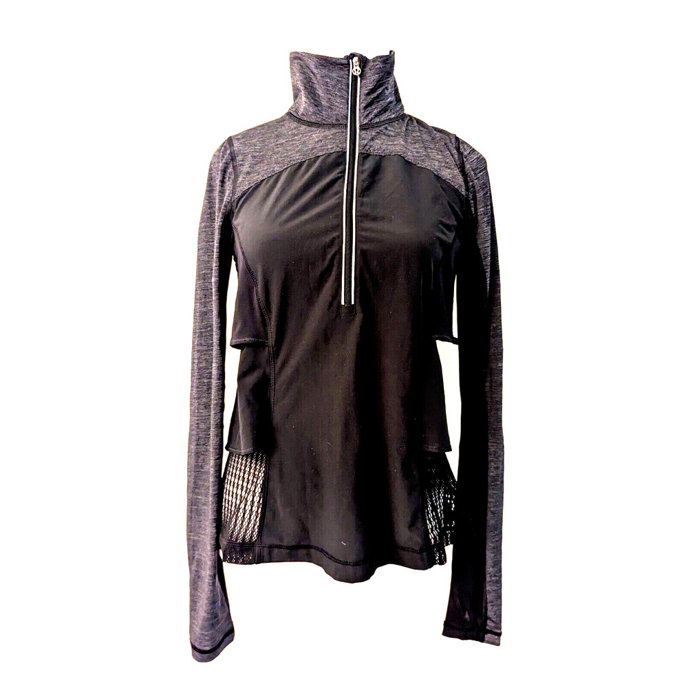 Lululemon sz 4 Sun Runner Hybrid Jacket 1/2 zip black gray mesh S2